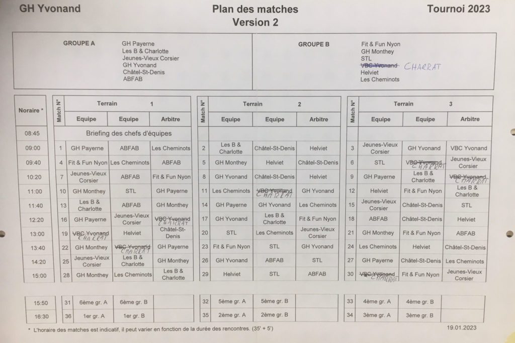 Gym Volley Châtel - Tournoi de Yvonand 2023-01-21 - Feuille des Matches